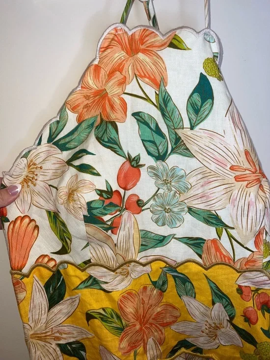 Farm Rio Guaragarden 100% Linen Halter Midi Dress Button Back Floral NWT Large - Picture 8 of 16